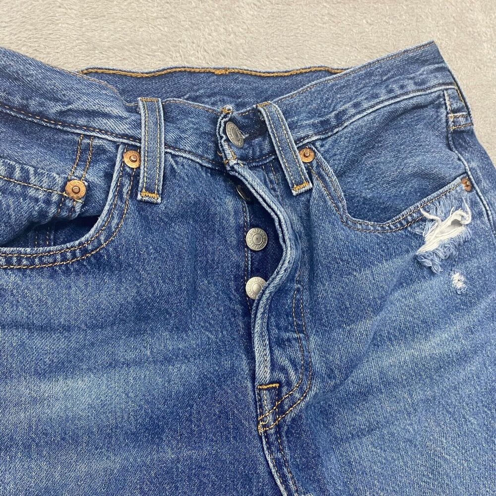 Levi's Jeans Womens 26 Blue 501 Skinny Button Fly Ripped Medium Wash Denim - Picture 3 of 15